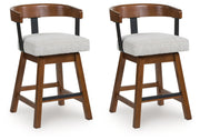 Ralene - Upholstered Swivel Barstool (Set of 2) - Medium Brown - R&R Furniture Gallery (Fountain Valley, CA)