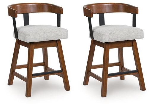 Ralene - Upholstered Swivel Barstool (Set of 2) - Medium Brown - R&R Furniture Gallery (Fountain Valley, CA)