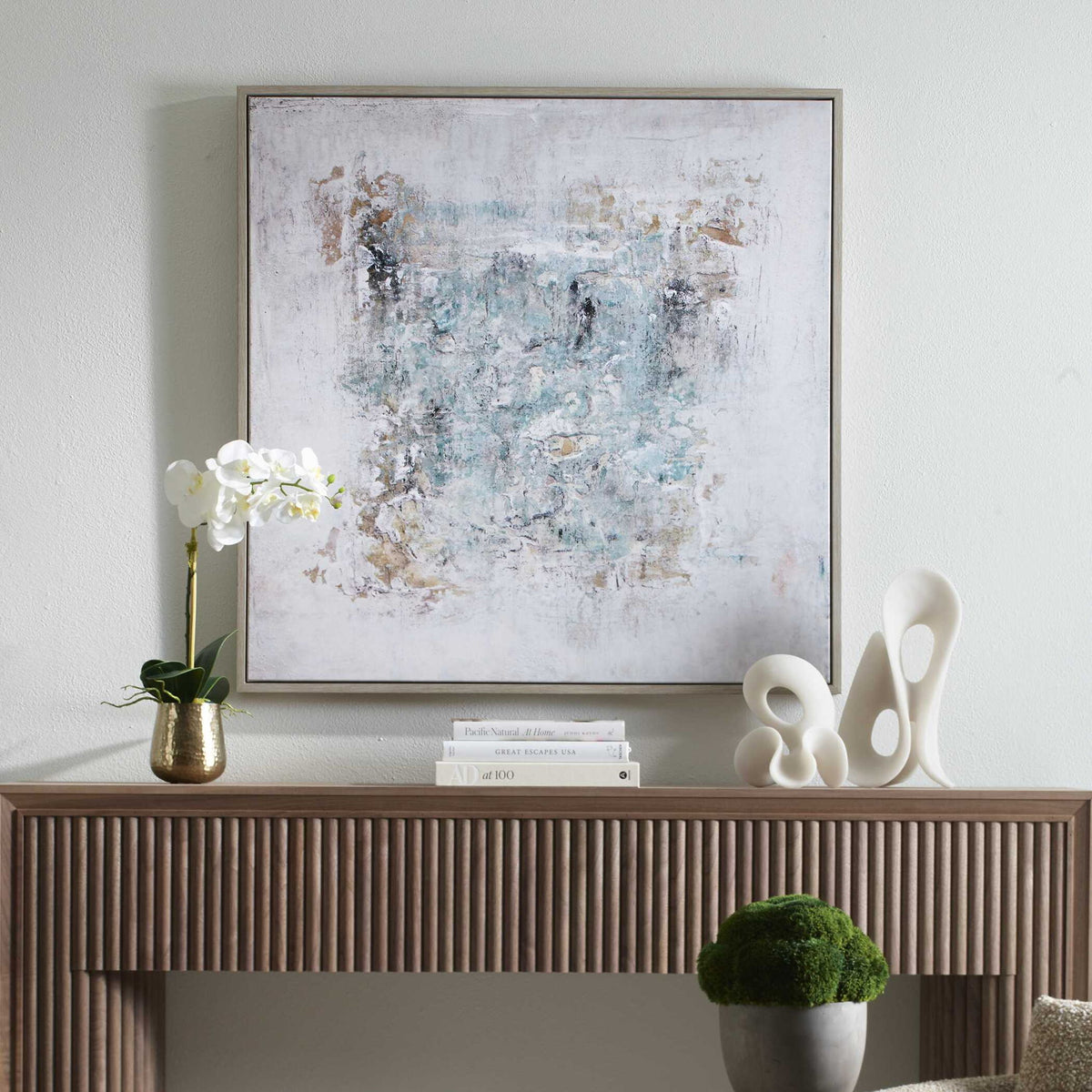 Find Me Here - Abstract Framed Canvas Art - Black / Blue / Brown / Gray / White