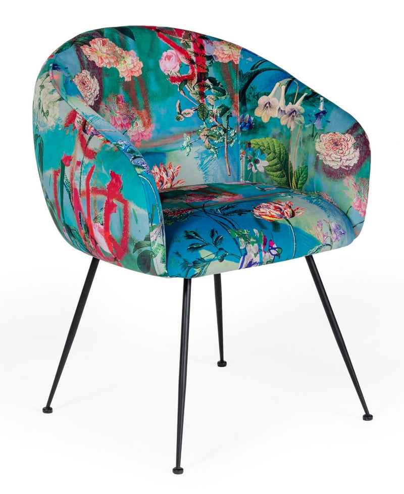 Roxann - Contemporary Floral Velvet Dining Chair — view 2