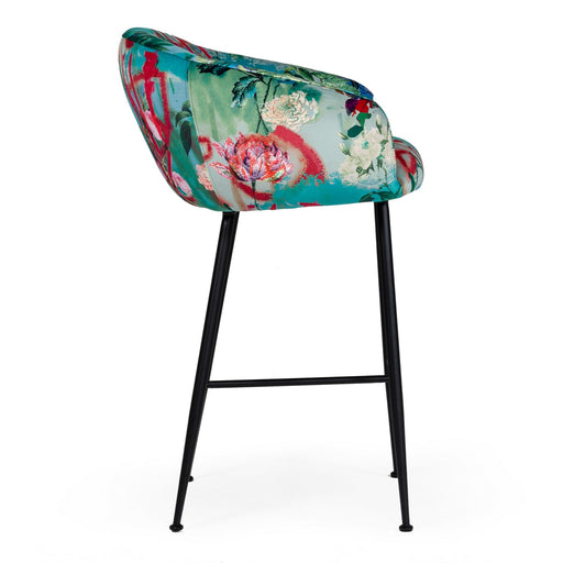 Roxann - Contemporary Floral Velvet Bar Stool — view 2