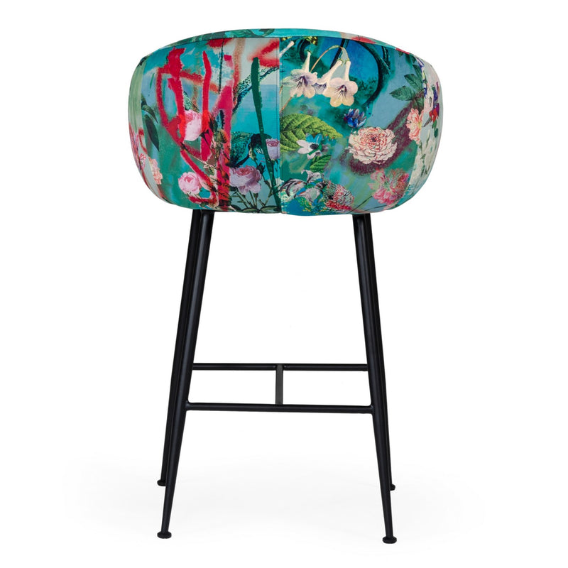 Roxann - Contemporary Floral Velvet Bar Stool — view 3
