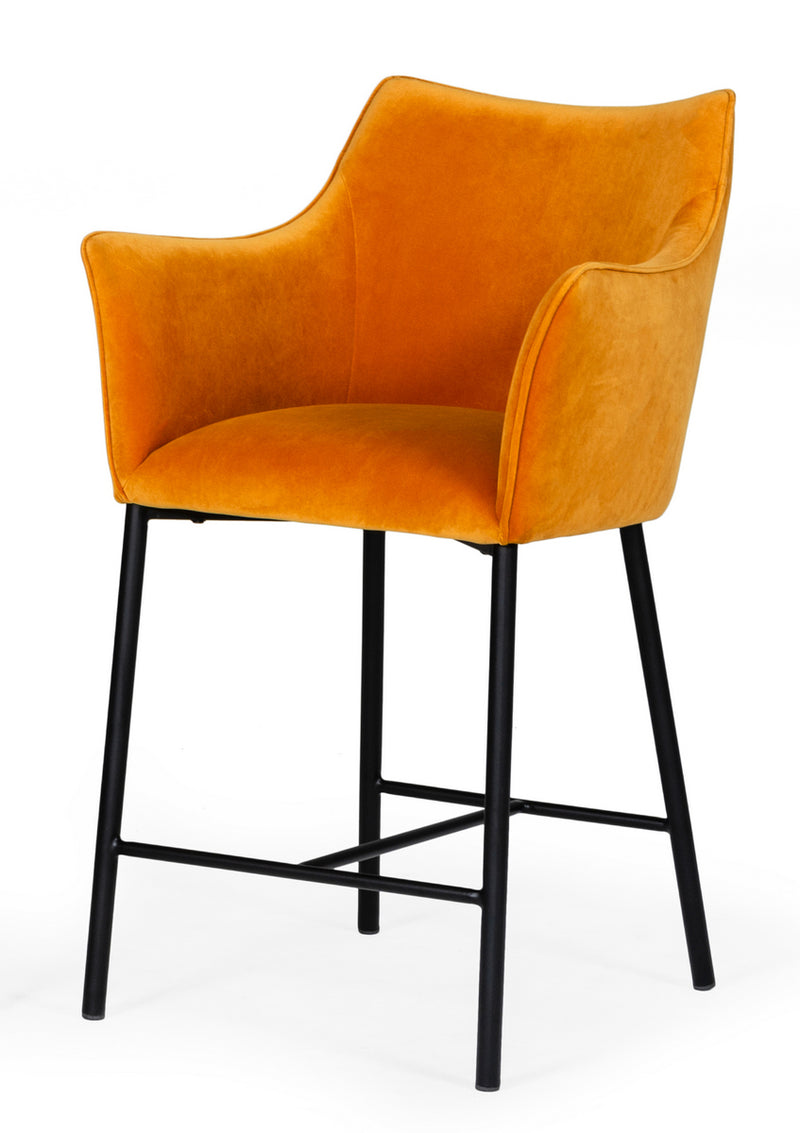 Exodus - Modern Orange Velvet Counter Stool — view 3