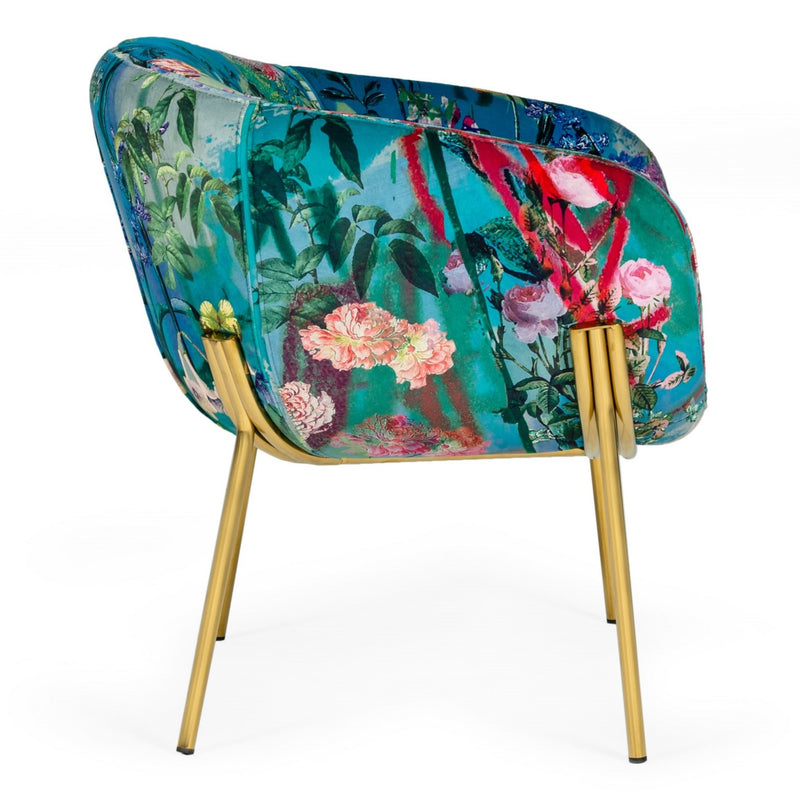 Falco - Contemporary Floral Velvet and Gold Accent Chair — view 2