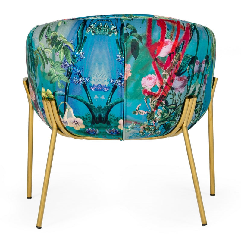 Falco - Contemporary Floral Velvet and Gold Accent Chair — view 3