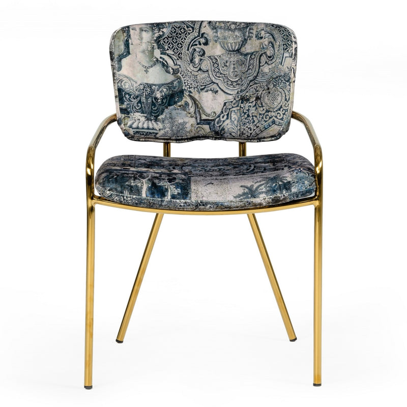 Farnon - Modern Patterned Velvet and Gold Dining Chair — view 4