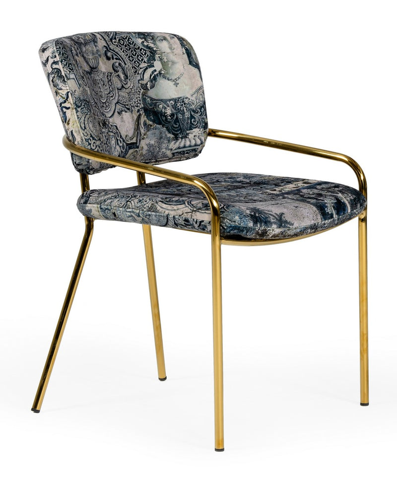 Farnon - Modern Patterned Velvet and Gold Dining Chair — view 3