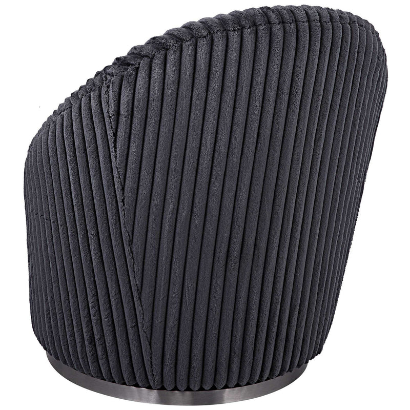 Uttermost Crue fabric swivel chair with modern design and cushioned seat, featuring a sleek, upholstered fabric finish.