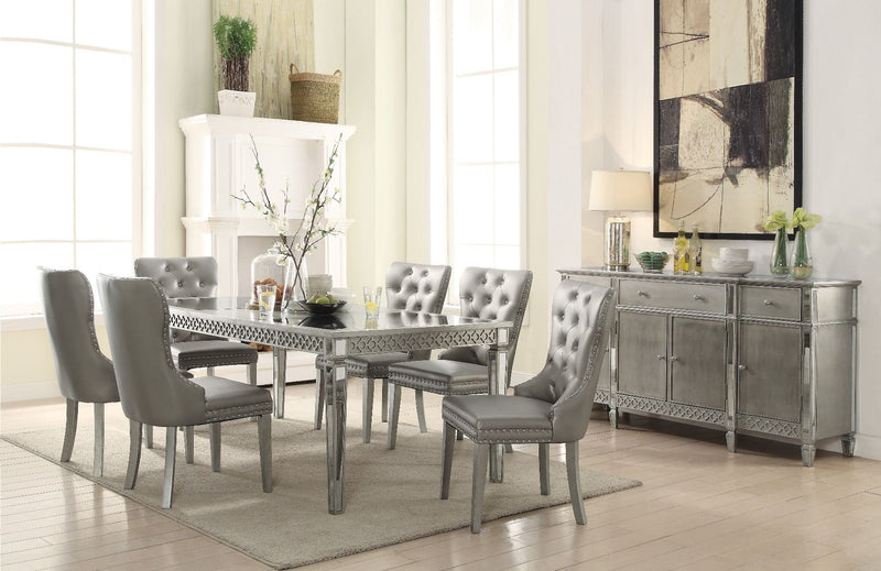 Kacela - Side Chair (Set of 2) - Champagne Synthetic Leather & Champagne - R&R Furniture Gallery (Fountain Valley, CA)