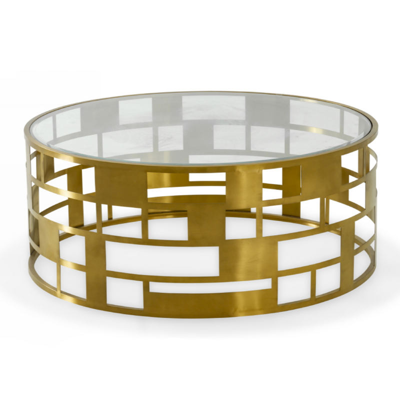 Kudo - Glam Clear Glass and Gold Glass Coffee Table
