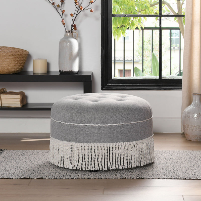 Yolanda - Round Upholstered Accent Ottoman - R&R Furniture Gallery (Fountain Valley, CA)