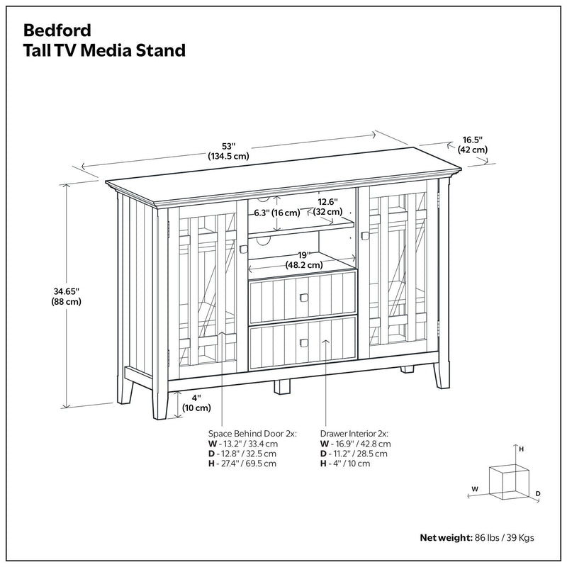Bedford - Handcrafted Tall TV Media Stand - R&R Furniture Gallery (Fountain Valley, CA)