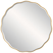 Uttermost Aneta round wall mirror with a sleek frame hanging on a wall, showcasing modern home decor style.