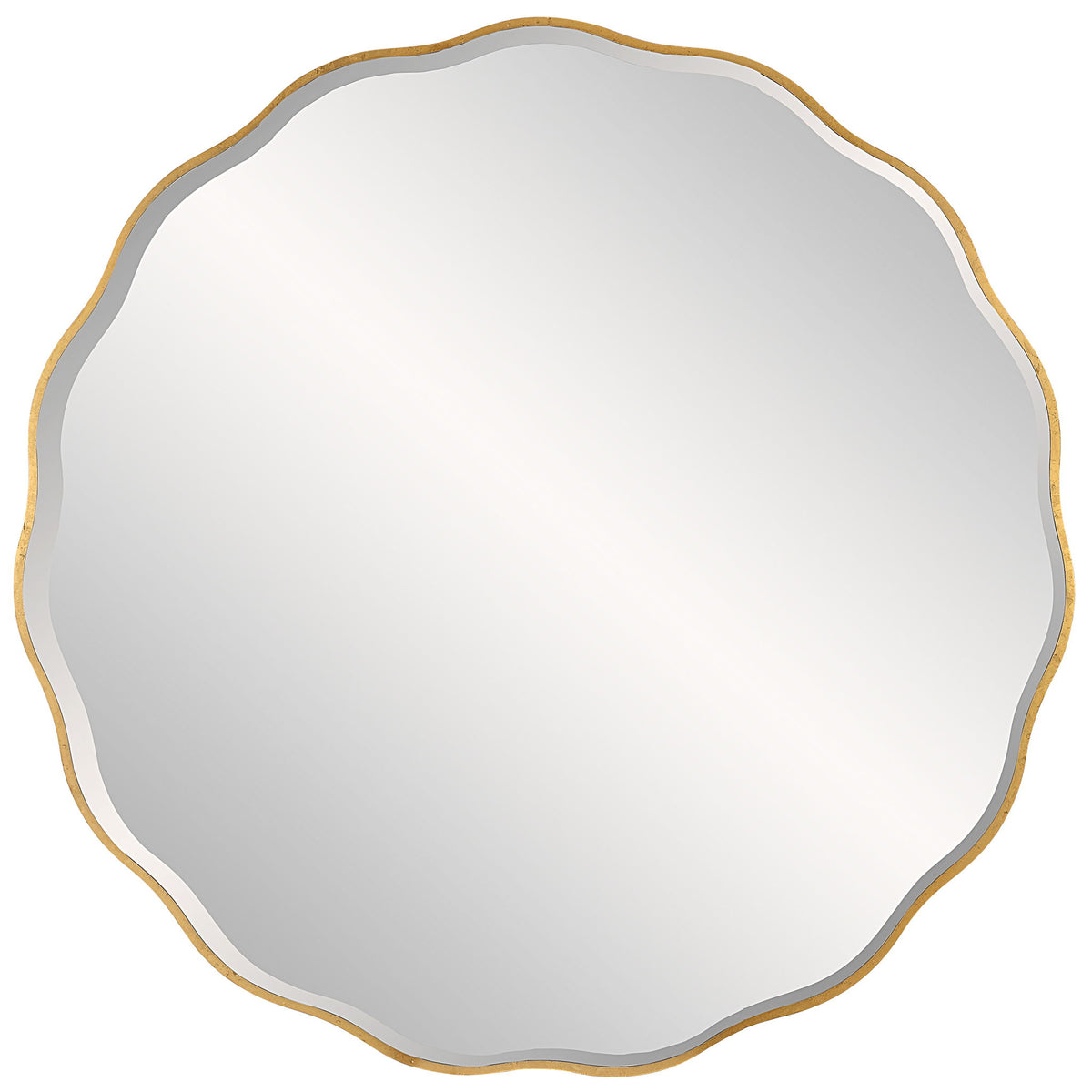 Uttermost Aneta round wall mirror with a sleek frame hanging on a wall, showcasing modern home decor style.