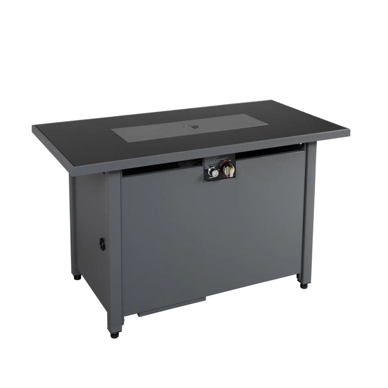 Rectangular LSI Patio Furniture fire pit with elegant frame design, showcasing a modern outdoor fire pit for patio or backyard use.