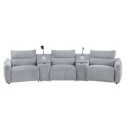 Fullar - Modular Console With Speaker & Cup Holder - Light Gary Chenille - R&R Furniture Gallery (Fountain Valley, CA)