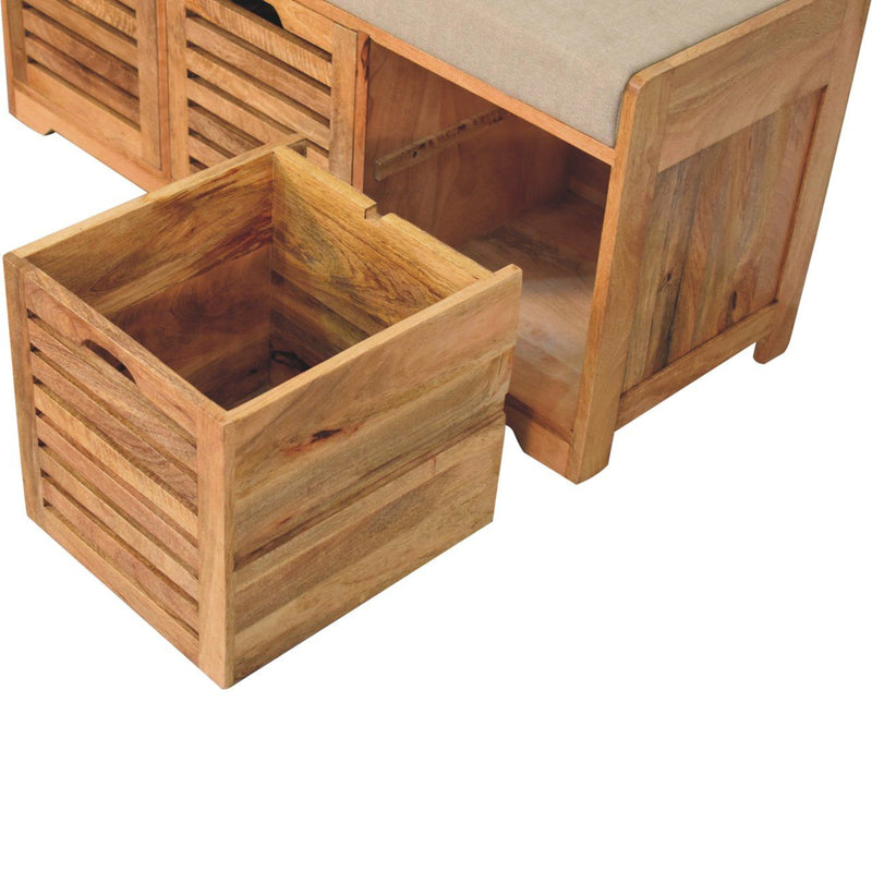 Shutter Shoe Bench, 3 Drawer - Oak - R&R Furniture Gallery (Fountain Valley, CA)