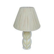Cream Edith curved papier mache flower pleated table lamp by TOV Furniture, showcasing its unique floral design and textured surface.