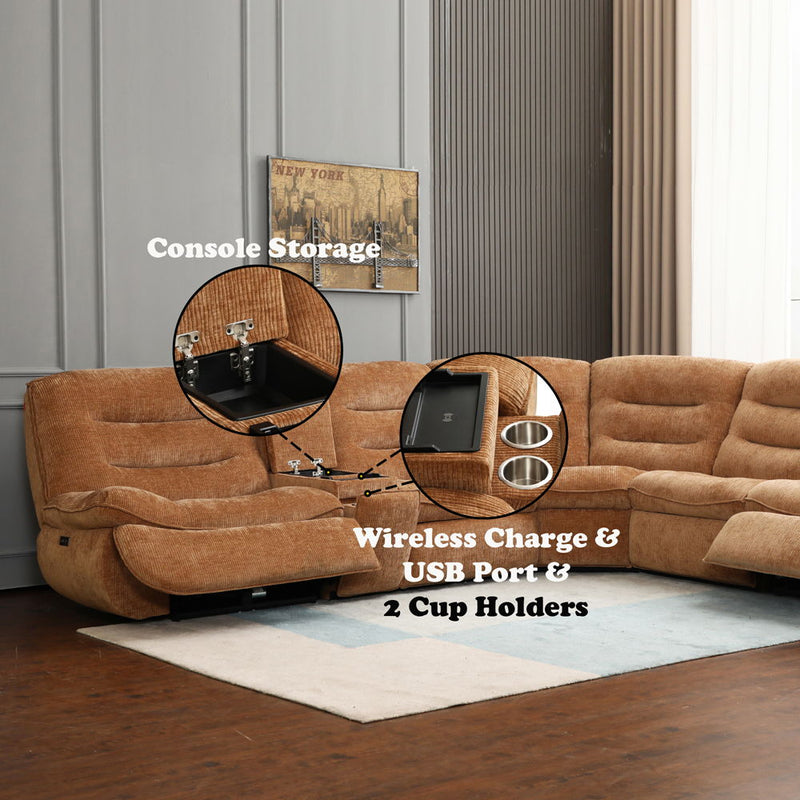 Emmy - Power Motion Sectional Sofa - Orange Chenille - R&R Furniture Gallery (Fountain Valley, CA)