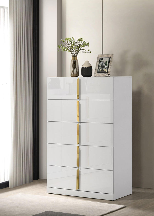 Ines 5-drawer Bedroom Chest of Drawers White High Gloss