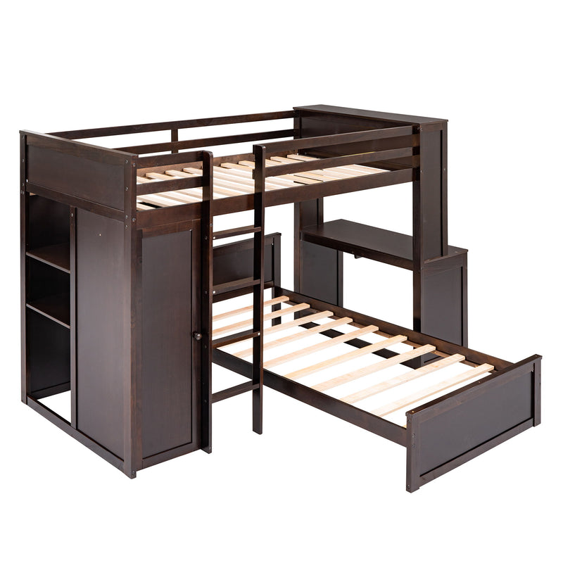 DreamHaus loft bed with standalone bed, shelves, desk, and wardrobe, showcasing a modern multi-functional bedroom furniture setup.