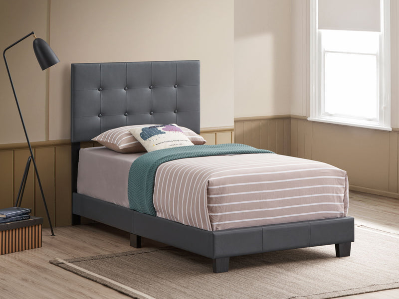 Upholstered Caldwell bed by Glory Furniture with a padded headboard and sleek design for a modern bedroom look.