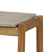 Noble House Cambria 3-seater teak bench with slatted seat and sturdy wooden frame, ideal for outdoor or patio seating.