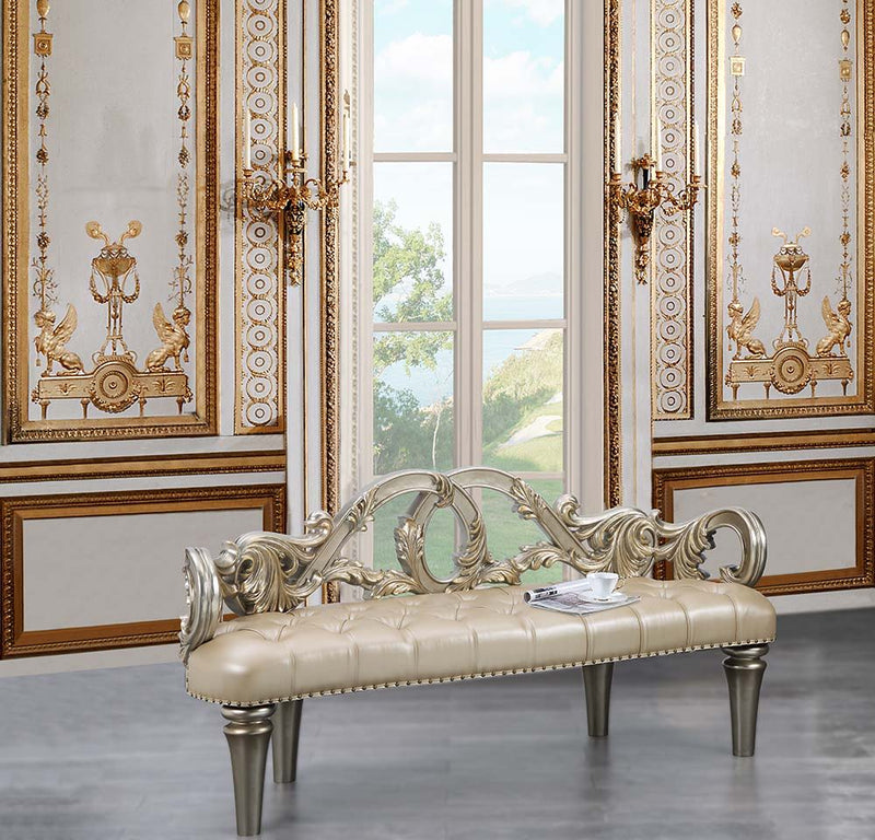 Danae - Bench - Champagne Synthetic Leather & Gold