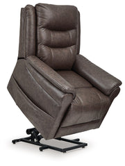 Signature Design by Ashley Oatman power lift recliner in plush fabric, showcasing its comfortable, adjustable lift chair features.