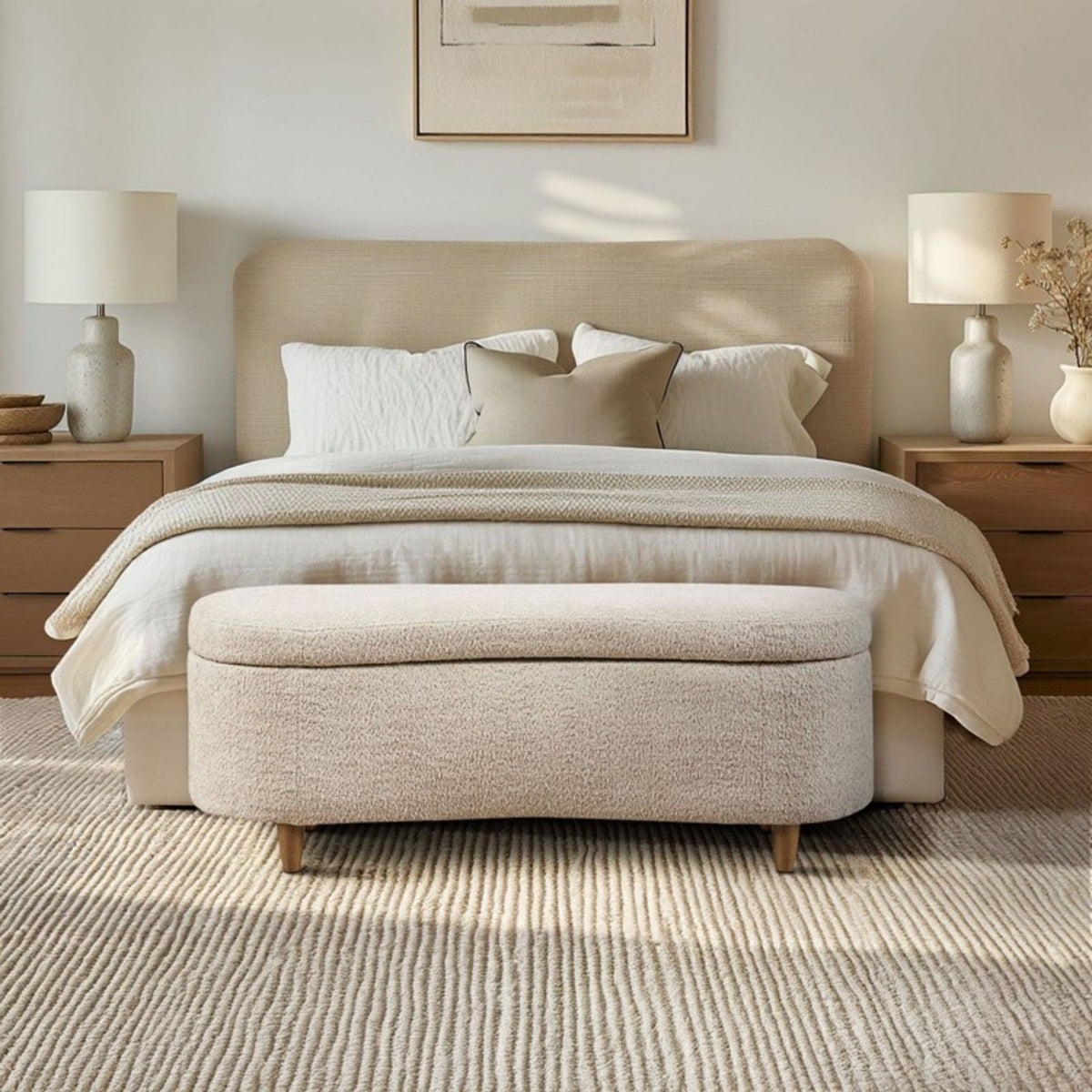 JLA Bailey flip top taupe storage bench with cushioned seat and wooden legs, ideal for entryways or living rooms.