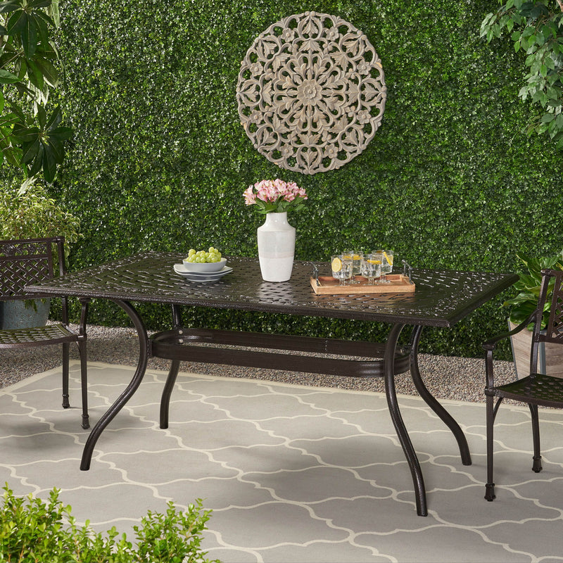 Celestine - Outdoor Cast Aluminum Dining Table With Floral Lattice Design And Umbrella Holder - R&R Furniture Gallery (Fountain Valley, CA)