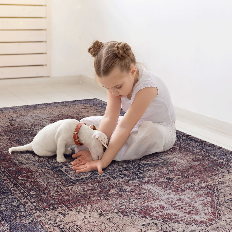 Maval - 6' X 9' Washable Area Rug - Burgundy - R&R Furniture Gallery (Fountain Valley, CA)