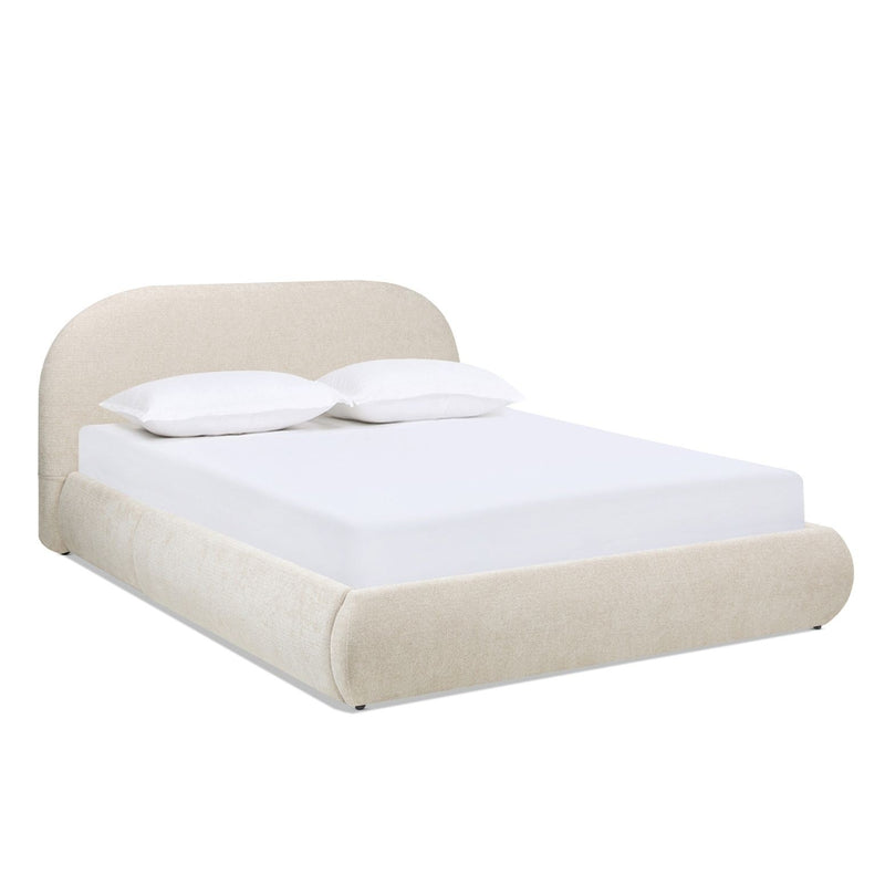 Jennifer Taylor Home Archie Puffy Grounded upholstered platform bed with padded headboard and sleek design in a modern bedroom setting.