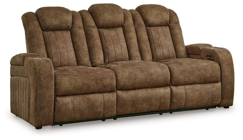 Wolfridge - 2 Pc. - Power Reclining Sofa, Power Reclining Loveseat With Console - Brindle - R&R Furniture Gallery (Fountain Valley, CA)