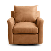 Classic Home Olivia swivel chair with a rounded backrest, plush upholstery, and wooden swivel base, perfect for modern living rooms.