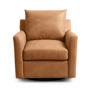 Classic Home Olivia swivel chair with a rounded backrest, plush upholstery, and wooden swivel base, perfect for modern living rooms.