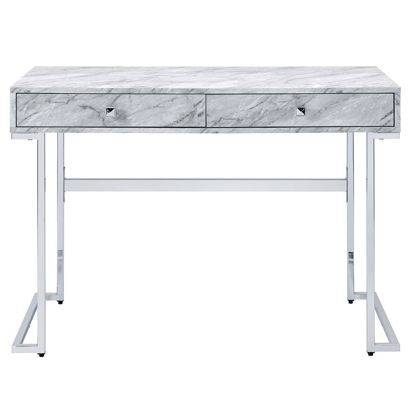 Tigress - Writing Desk - White Printed Faux Marble Top & Chrome - R&R Furniture Gallery (Fountain Valley, CA)
