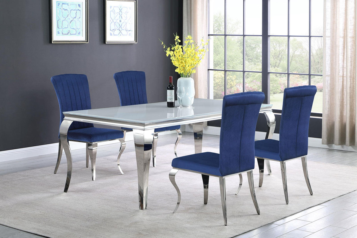 Carone 5-piece 81-inch Rectangular White Glass Dining Set Blue