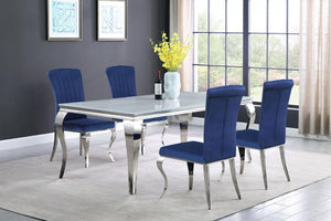 Carone 5-piece 81-inch Rectangular White Glass Dining Set Blue