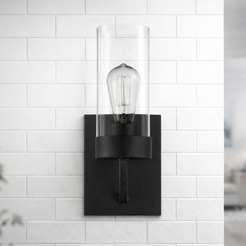 Zephyr - Single Light Sconce - Black / Clear - R&R Furniture Gallery (Fountain Valley, CA)