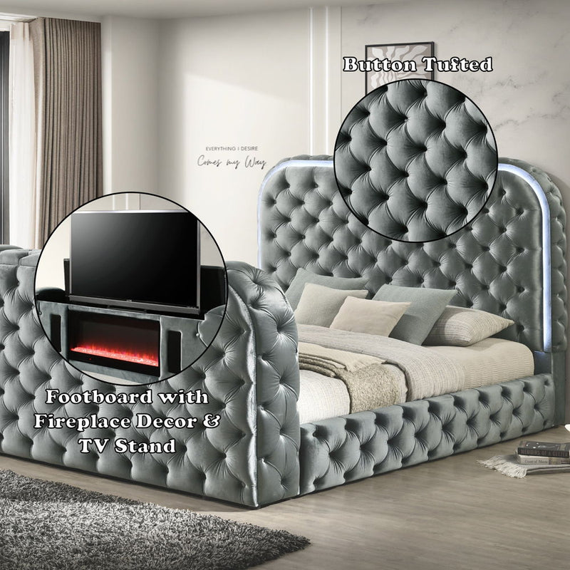 Kana - Bed With LED, Fireplace & TV Stand - R&R Furniture Gallery (Fountain Valley, CA)