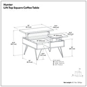Hunter - Square Lift Top Coffee Table - Walnut - R&R Furniture Gallery (Fountain Valley, CA)