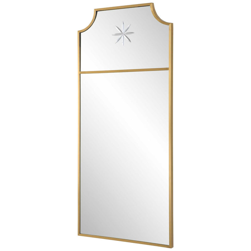Uttermost Caddington tall wall mirror with brass frame, featuring a sleek and reflective surface for elegant home decor.