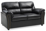 Black padded reclining loveseat by Glory Furniture, modern design with plush cushions, perfect for contemporary living rooms.