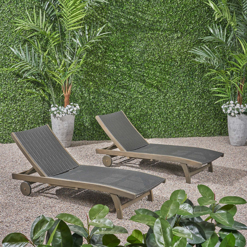 Outdoor Chaise Lounge With Pull Out Tray And Wicker Seat - Gray - R&R Furniture Gallery (Fountain Valley, CA)