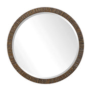 Uttermost Wayde gold bark round wall mirror with textured frame, decorative gold finish, and reflective glass.