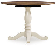 Wirloni - Round Dining Room Drop Leaf Table - Antique White / Brown - R&R Furniture Gallery (Fountain Valley, CA)