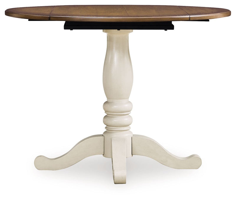 Wirloni - Round Dining Room Drop Leaf Table - Antique White / Brown - R&R Furniture Gallery (Fountain Valley, CA)