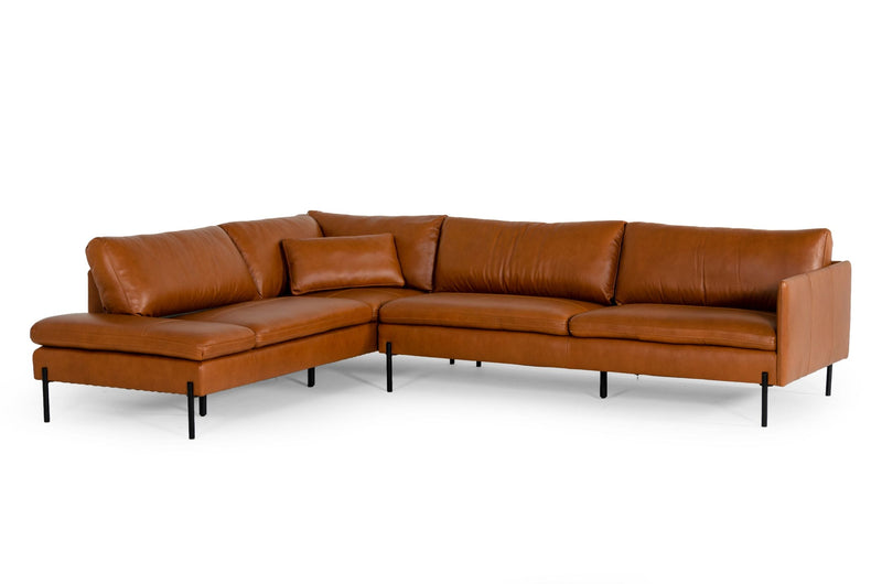 Sherry - Modern Cognac Leather Left Facing Sectional Sofa
