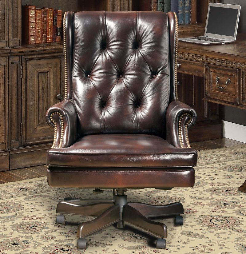 Dc#112 - Leather Desk Chair - Havana With Brown Base - R&R Furniture Gallery (Fountain Valley, CA)
